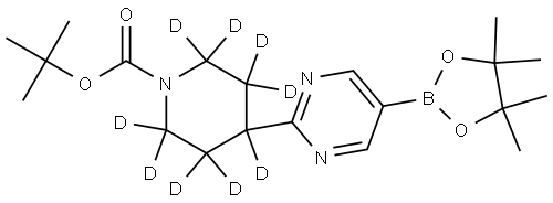 tert-butyl 4-(5-(4,4,5,5-tetramethyl-1,3,2-dioxaborolan-2-yl)pyrimidin-2-yl)piperidine-1-carboxylate-2,2,3,3,4,5,5,6,6-d9 Struktur