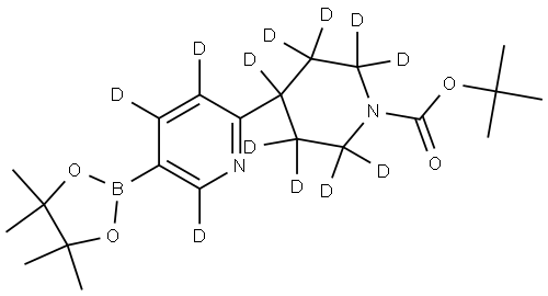 tert-butyl 4-(5-(4,4,5,5-tetramethyl-1,3,2-dioxaborolan-2-yl)pyridin-2-yl-3,4,6-d3)piperidine-1-carboxylate-2,2,3,3,4,5,5,6,6-d9 Struktur