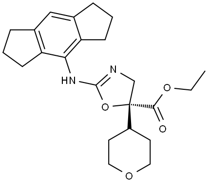 ethyl (R)-2-((1,2,3,5,6,7-hexahydro-s-indacen-4-yl)amino)-5-(tetrahydro-2H-pyran-4-yl)-4,5-dihydrooxazole-5-carboxylate Struktur