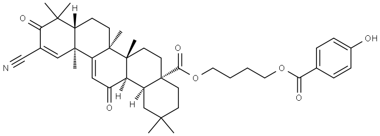 Oleana-1,9(11)-dien-28-oic acid, 2-cyano-3,12-dioxo-, 4-[(4-hydroxybenzoyl)oxy]butyl ester Struktur
