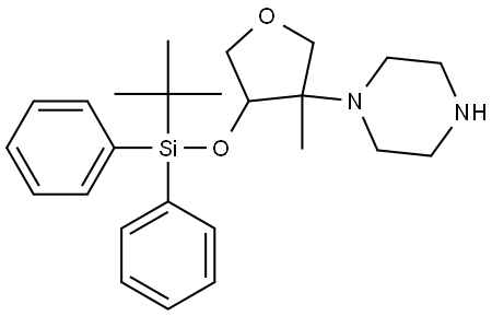 1-(4-((tert-butyldiphenylsilyl)oxy)-3-methyltetrahydrofuran-3-yl)piperazine Struktur