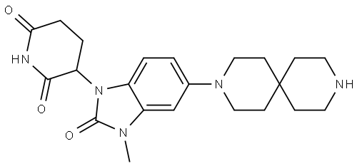 3-(3-methyl-2-oxo-5-(3,9-diazaspiro[5.5]undecane-3-yl)-2,3-dihydro-1H-benzo[d]imidazole-1-yl)piperidine-2,6-dione Struktur