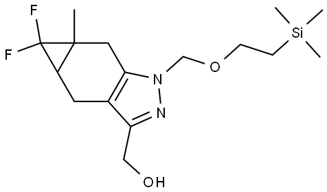 (5,5-Difluoro-5a-methyl-1-((2-(trimethylsilyl)ethoxy)methyl)-1,4,4a,5,5a,6-hexahydrocyclopropa[f]indazol-3-yl)methanol Struktur