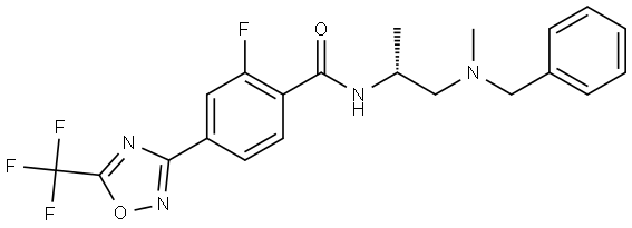 Benzamide, 2-fluoro-N-[(1R)-1-methyl-2-[methyl(phenylmethyl)amino]ethyl]-4-[5-(trifluoromethyl)-1,2,4-oxadiazol-3-yl]- Struktur