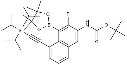 tert-Butyl (3-fluoro-4-(4,4,5,5-tetramethyl-1,3,2-dioxaborolan-2-yl)-5-((triisopropylsilyl)ethynyl)naphthalen-2-yl)carbamate Struktur