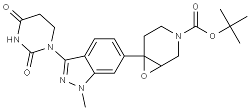 tert-butyl 6-(3-(2,4-dioxotetrahydropyrimidin-1(2H)-yl)-1-methyl-1H-indazol-6-yl)-7-oxa-3-azabicyclo[4.1.0]heptane-3-carboxylate Struktur