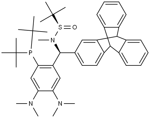 2-Propanesulfinamide, N-[(S)-[2-[bis(1,1-dimethylethyl)phosphino]-4,5-bis(dimethylamino)phenyl](9,10-dihydro-9,10[1′,2′]-benzenoanthracen-2-yl)methyl]-N,2-dimethyl-, [S(R)]- Struktur