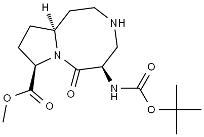 methyl (5R,8R,10aS)-5-(tert-butoxycarbonylamino)-6-oxo-2,3,4,5,8,9,10,10a-octahydro-1H-pyrrolo[1,2-a][1,5]diazocine-8-carboxylate Struktur