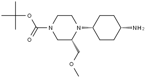 tert-butyl (3S)-cis-4-(4-aminocyclohexyl)-3-(methoxymethyl)piperazine-1-carboxylate Struktur