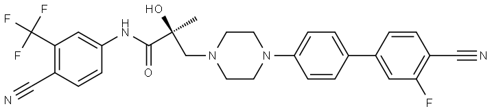 1-Piperazinepropanamide, 4-(4′-cyano-3′-fluoro[1,1′-biphenyl]-4-yl)-N-[4-cyano-3-(trifluoromethyl)phenyl]-α-hydroxy-α-methyl-, (αS)- Struktur