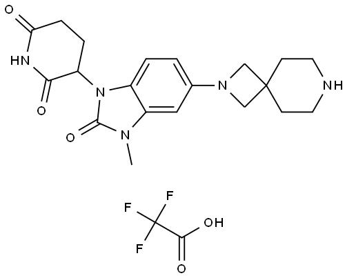 3-(3-methyl-2-oxo-5-(2,7-diazaspiro[3.5]nonan-2-yl)-2,3-dihydro-1H-benzo[d]imidazol-1-yl)piperidine-2,6-dione TFA salt Struktur
