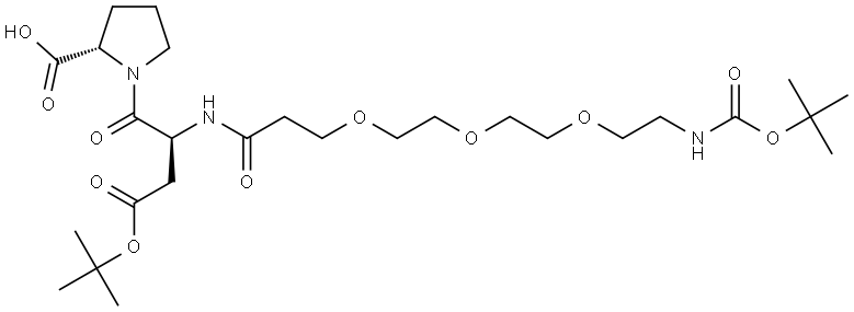 ((S)-4-(tert-Butoxy)-2-(2,2-dimethyl-4-oxo-3,8,11,14-tetraoxa-5-azaheptadecan-17-amido)-4-oxobutanoyl)-L-proline Struktur