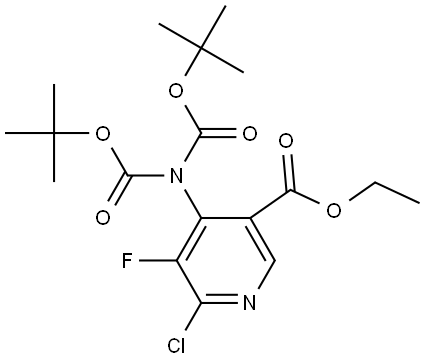 3-Pyridinecarboxylic acid, 4-[bis[(1,1-dimethylethoxy)carbonyl]amino]-6-chloro-5-fluoro-, ethyl ester Struktur