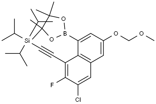 ((3-Chloro-2-fluoro-6-(methoxymethoxy)-8-(4,4,5,5-tetramethyl-1,3,2-dioxaborolan-2-yl)naphthalen-1-yl)ethynyl)triisopropylsilane Struktur