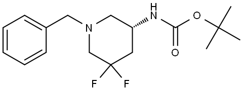 tert-butyl N-[(3R)-1-benzyl-5,5-difluoro-3-piperidyl]carbamate Struktur