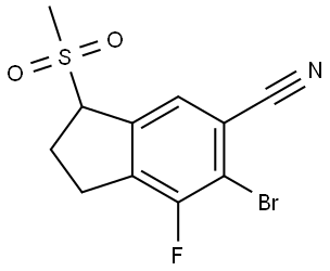 6-bromo-7-fluoro-3-(methylsulfonyl)-2,3-dihydro-1H-indene-5-carbonitrile Struktur