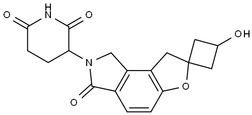 3-(3-Hydroxy-3'-oxo-1',8'-dihydrospiro[cyclobutane-1,7'-furo[3,2-e]isoindol]-2'(3'H)-yl)piperidine-2,6-dione Struktur