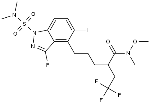 1H-Indazole-4-pentanamide, 1-[(dimethylamino)sulfonyl]-3-fluoro-5-iodo-N-methoxy-N-methyl-α-(2,2,2-trifluoroethyl)- Struktur