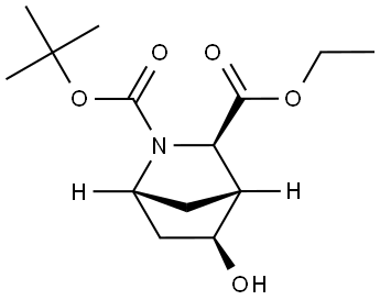 O2-tert-butyl O3-ethyl (1R,3R,4R,5S)-5-hydroxy-2-azabicyclo[2.2.1]heptane-2,3-dicarboxylate Struktur