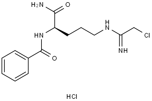 (R)-N-(1-amino-5-(2-chloroacetamidino)-1-oxopentan-2-yl)benzamide hydrochloride Struktur