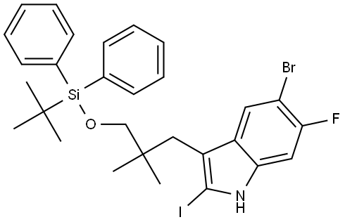 [3-(5-bromo-6-fluoro-2-iodo-1H-indol-3-yl)-2,2-dimethylpropoxy]-tert-butyl-diphenylsilane Structure