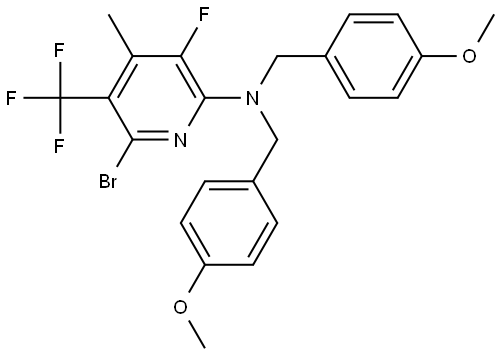 6-Bromo-3-fluoro-N,N-bis(4-methoxybenzyl)-4-methyl-5-(trifluoromethyl)pyridin-2-amine Struktur