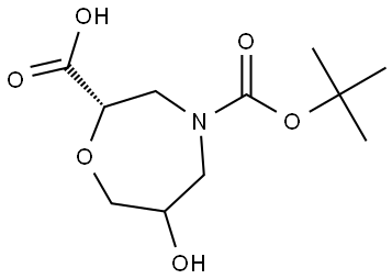 (2S)-4-(tert-Butoxycarbonyl)-6-hydroxy-1,4-oxazepane-2-carboxylic acid Struktur