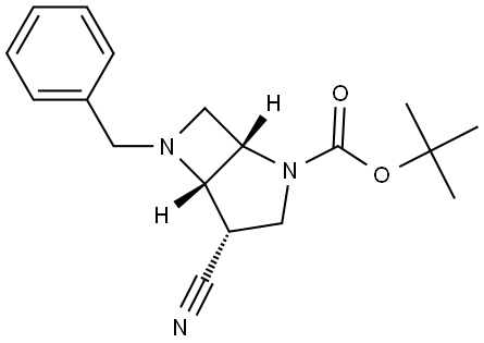 (1S,4S,5S)-tert-Butyl 6-benzyl-4-cyano-2,6-diazabicyclo[3.2.0]heptane-2-carboxylate Struktur