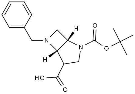 (1S,5S)-6-Benzyl-2-(tert-butoxycarbonyl)-2,6-diazabicyclo[3.2.0]heptane-4-carboxylic acid Struktur