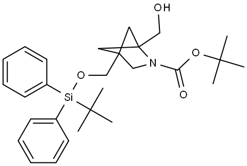 2-Azabicyclo[2.1.1]hexane-2-carboxylic acid, 4-[[[(1,1-dimethylethyl)diphenylsilyl]oxy]methyl]-1-(hydroxymethyl)-, 1,1-dimethylethyl ester Struktur