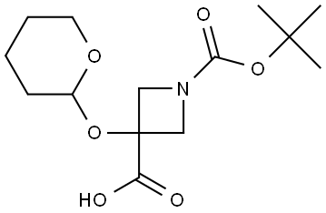 1-(tert-Butoxycarbonyl)-3-((tetrahydro-2H-pyran-2-yl)oxy)azetidine-3-carboxylic acid Struktur