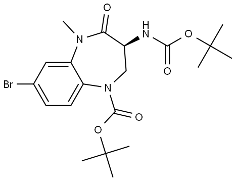 1H-1,5-Benzodiazepine-1-carboxylic acid, 7-bromo-3-[[(1,1-dimethylethoxy)carbonyl]amino]-2,3,4,5-tetrahydro-5-methyl-4-oxo-, 1,1-dimethylethyl ester, (3S)- Struktur
