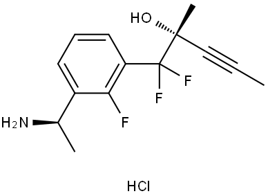 (R)-1-(3-((R)-1-Aminoethyl)-2-fluorophenyl)-1,1-difluoro-2-methylpent-3-yn-2-ol hydrochloride Struktur