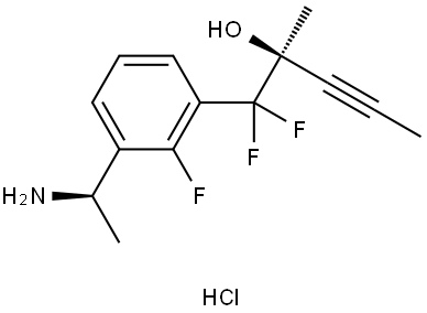 (S)-1-(3-((R)-1-Aminoethyl)-2-fluorophenyl)-1,1-difluoro-2-methylpent-3-yn-2-ol hydrochloride Struktur