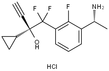 (S)-1-(3-((R)-1-Aminoethyl)-2-fluorophenyl)-2-cyclopropyl-1,1-difluorobut-3-yn-2-ol hydrochloride Struktur