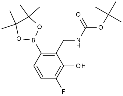 tert-Butyl (3-fluoro-2-hydroxy-6-(4,4,5,5-tetramethyl-1,3,2-dioxaborolan-2-yl)benzyl)carbamate Struktur