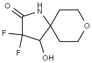 3,3-Difluoro-4-hydroxy-8-oxa-1-azaspiro[4.5]decan-2-one Struktur