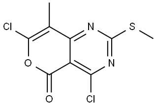 4,7-Dichloro-8-methyl-2-(methylthio)-5H-pyrano[4,3-d]pyrimidin-5-one Struktur