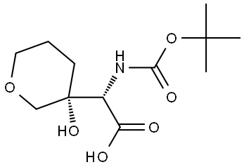 (S)-2-((tert-Butoxycarbonyl)amino)-2-((R)-3-hydroxytetrahydro-2H-pyran-3-yl)acetic acid Struktur