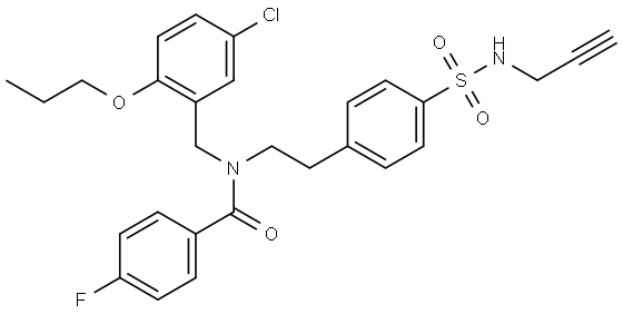Benzamide, N-[(5-chloro-2-propoxyphenyl)methyl]-4-fluoro-N-[2-[4-[(2-propyn-1-ylamino)sulfonyl]phenyl]ethyl]- Struktur