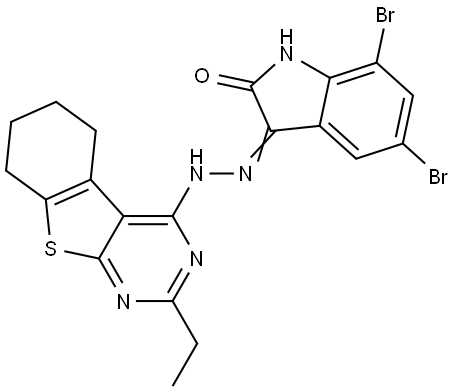(3E)-5,7-DIBROMO-1H-INDOLE-2,3-DIONE 3-[(2-ETHYL-5,6,7,8-TETRAHYDRO[1]BENZOTHIENO[2,3-D]PYRIMIDIN-4-YL)HYDRAZONE] Struktur