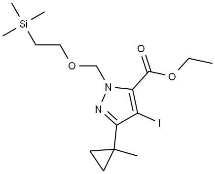 1H-Pyrazole-5-carboxylic acid, 4-iodo-3-(1-methylcyclopropyl)-1-[[2-(trimethylsilyl)ethoxy]methyl]-, ethyl ester Structure