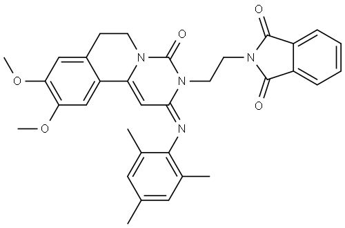 (E)-2-(2-(2-(mesitylimino)-9,10-dimethoxy-4-oxo-6,7-dihydro-2H-pyrimido[6,1-a] isoquinolin-3 (4H)-yl)ethyl)isoindoline-1,3-dione Structure