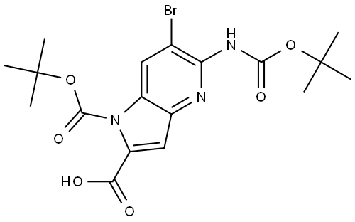 6-Bromo-1-(tert-butoxycarbonyl)-5-((tert-butoxycarbonyl)amino)-1H-pyrrolo[3,2-b]pyridine-2-carboxylic acid Struktur