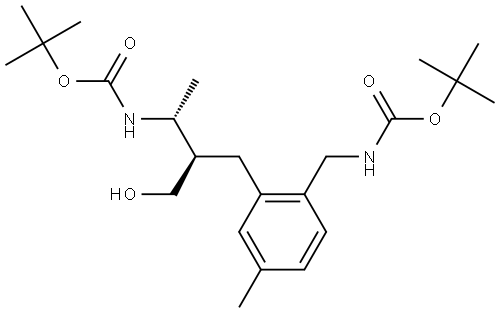 tert-Butyl ((2R,3R)-3-(2-(((tert-butoxycarbonyl)amino)methyl)-5-methylbenzyl)-4-hydroxybutan-2-yl)carbamate Struktur