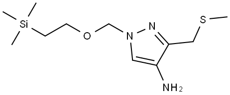 3-((Methylthio)methyl)-1-((2-(trimethylsilyl)ethoxy)methyl)-1H-pyrazol-4-amine Struktur