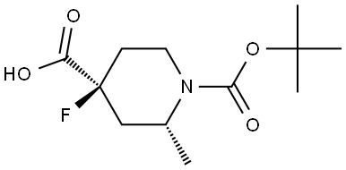 rel-(2R,4S)-1-(tert-Butoxycarbonyl)-4-fluoro-2-methylpiperidine-4-carboxylic acid Struktur