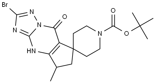 tert-butyl 2-bromo-5-methyl-8-oxo-4,5,6,8-tetrahydrospiro[cyclopenta[d][1,2,4]triazolo[1,5-a]pyrimidine-7,4'-piperidine]-1'-carboxylate Struktur