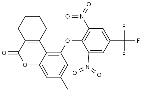 1-[2,6-DINITRO-4-(TRIFLUOROMETHYL)PHENOXY]-3-METHYL-7,8,9,10-TETRAHYDRO-6H-BENZO[C]CHROMEN-6-ONE Struktur