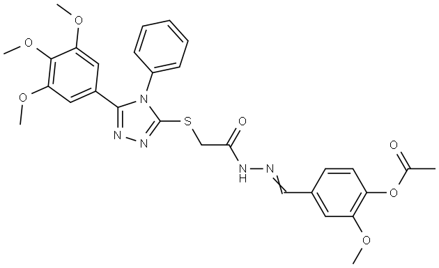 2-METHOXY-4-{(E)-[({[4-PHENYL-5-(3,4,5-TRIMETHOXYPHENYL)-4H-1,2,4-TRIAZOL-3-YL]SULFANYL}ACETYL)HYDRAZONO]METHYL}PHENYL ACETATE Struktur